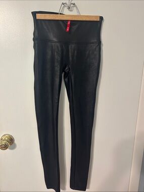 SPANX Black Faux Leather Leggings Sz medium
